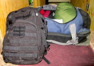 One rolling duffel backpack and a backpack --- love traveling light!!